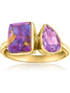 Stunning Purple Turquoise & Amethyst Toi Et Moi Ring in 18kt Gold Over Sterling